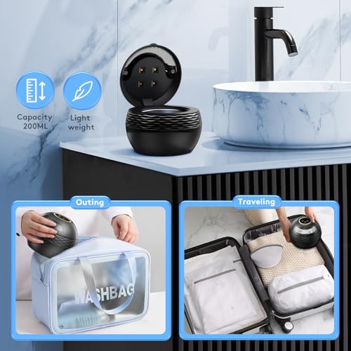 Ultrasonic Retainer Cleaner Machine - 45kHz Sonic Dental Cleaning Pod for Denture Mouth Guard, 200ML 4 Timer Modes Portable Ultrasonic Denture Cleaner for Dental Appliances, Aligner, Jewelry (Black)