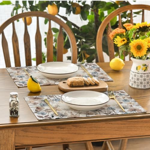 Artoid Mode Brown Poppy Flowers Floral Blossom Summer Placemats Set of 4,12x18 Inch Seasonal Fall Table Mats for Party Kitchen Dining Decoration