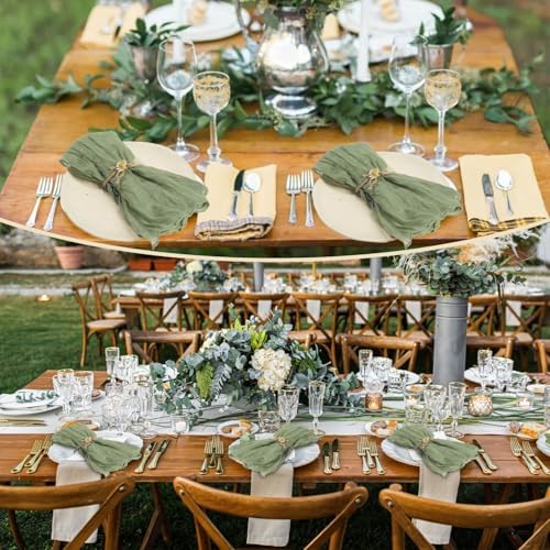 120 Pack Sage Green Cheesecloth Napkins 19.7 x 19.7 Inch Gauze Cheese Cloth Napkins Bulk, Soft Sage Cloth Napkins Rustic Table Napkins with Wrinkle for Wedding Party Baby Shower Dinner Table Decor