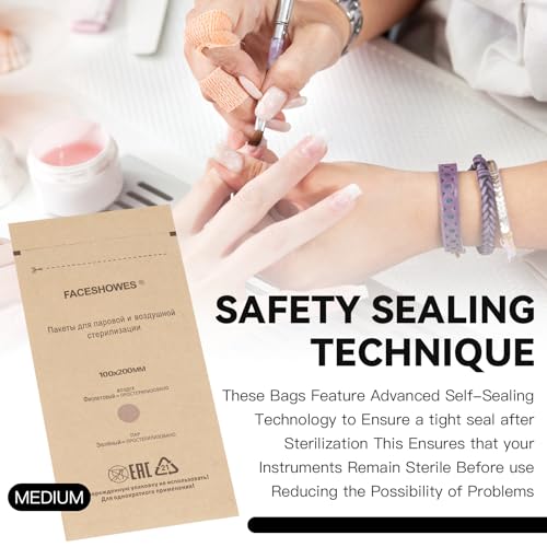 100Pcs Disposable Self-Sealing Sterilizer Pouches for Nail Tool,LXIANGN Dry Heat Autoclave Nail Tools Sterilizer Bags Kraft Paper Cleaning Bags For Dentist Tools and Nail Art Supplies (100mm x 200mm)