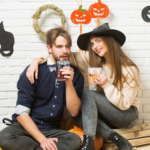 2 Pcs Icon Glass Cups - 16 oz Cute Icon Juice Glass Double Old Fashioned Hand Blown Drinking Cups for Holiday Party Home Decor Lovely Gifts(Halloween Style)