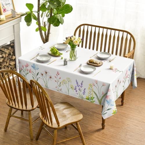Horaldaily Spring Summer Tablecloth 60x84 Inch, Easter Watercolor Wild Flowers Blooming Floral Table Cover for Party Picnic Dinner Decor