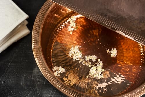 100% Solid Copper Foot Bowl with Removable Footrest, Hand Hammered Large Relaxation Pedicure Basin, 10-20" Sizes, for Spa & Pedicure (20 Inches)