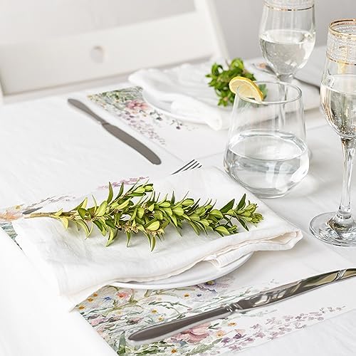 50 Pack Floral Paper Placemat Disposable Watercolor Wildflower Place Mat 11 x 17 Inch Flower Decorative Paper Table Mat for Dinner Table Setting Bridal Shower Wedding Party Supplies
