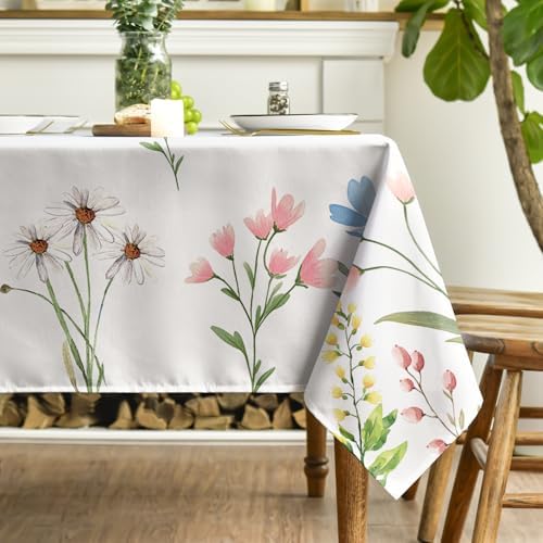 Horaldaily Spring Summer Tablecloth 60x84 Inch, Easter Watercolor Wild Flowers Blooming Floral Table Cover for Party Picnic Dinner Decor