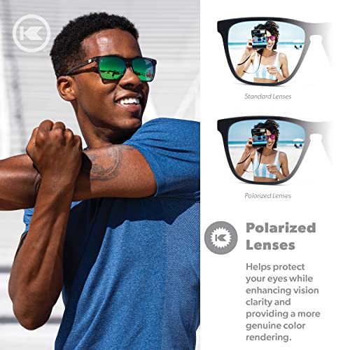 Knockaround Fast Lanes Sport - Polarized Running Sunglasses for Women & Men - Impact Resistant Lenses & Full UV400 Protection, Clear Grey Frame/Green Reflective Lenses