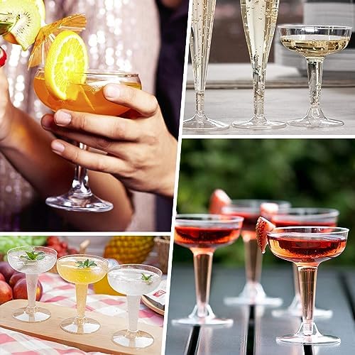 100 Pack Plastic Champagne Coupe Glasses, Disposable Plastic Party Champagne Glasses, 4 Oz Clear Cocktail Martini Margarita Wine Cups for Birthday Wedding Party