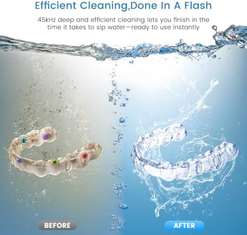 Ultrasonic Retainer Cleaner Machine - 45kHz Denture Cleaner UV Light 4 Modes with Digital Timer 200ML Portable Dental Cleaning Pod for Mouth Guards, Braces, Toothbrush Heads