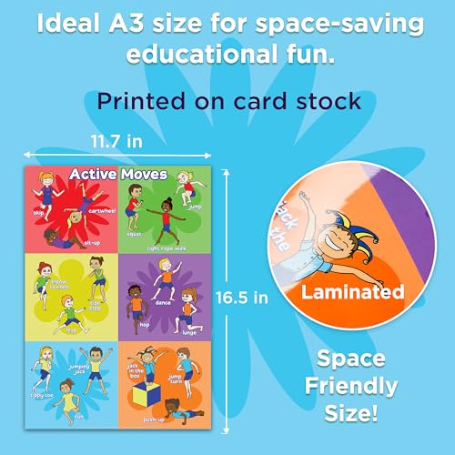 Covelico Physical Therapy Posters, 1 x A3 Laminated Poster for Kids, Physical Education Equipment for Elementary Classroom Exercise, Essential PE Teacher Supplies - Engaging PE Posters for PE Class
