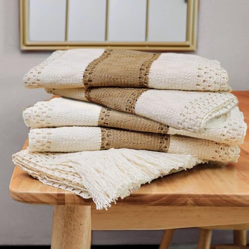 OurWarm Boho Coffee Table Runner for Living Room, 108 inches Long Macrame Spring Runner for Table, Farmhouse Dining Table Runner with Tassels for Bohemian Rustic Wedding, Bridal Shower (12x108 Inches)