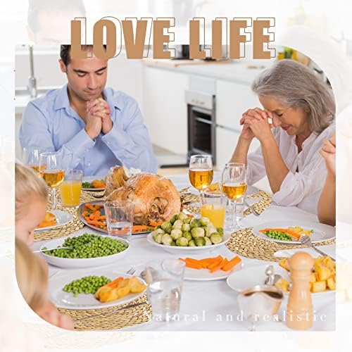 Dandat 100 Pcs Disposable Printed Woven Paper Placemats Bulk 11 Inch Round Wicker Printed Chargers Place Mat Farmhouse Braided Rattan Tablemats for Wedding Dinner Party(Light Brown)