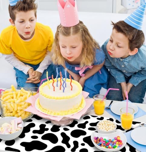 12 PCS Cow Print Table Runner 14 x 108 Plastic Table Runner for Cow Theme Party Birthday Baby Shower Disposable Table Runner
