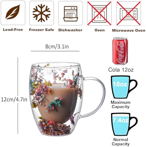 Double Wall Glass Coffee Mugs Clear Cups for Cappuccino Tea Espresso Latte Hot Beverages Glasses Birthday Gifts for Women Her