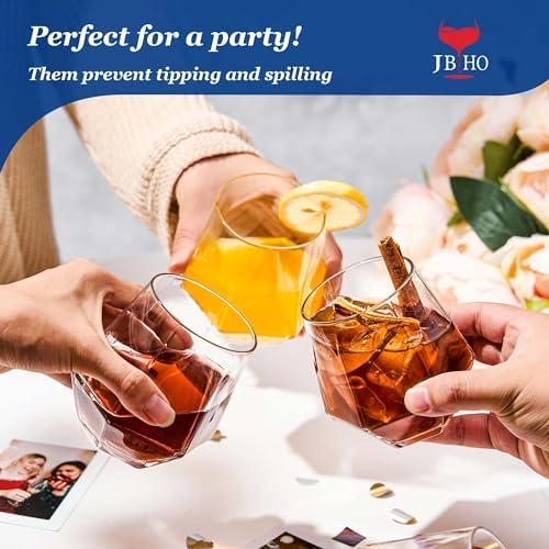 JBHO Stemless Wine Glasses Set of 6, Red or White Small Wine Glass set, 10oz Diamond Shaped, Unique Short Tumblers, Cocktail Glass, Nice Gift-Packaging for Housewarming, Birthday,Valentine,NewYear