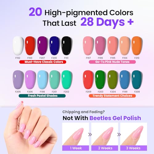 Beetles Gel Nail Polish Kit with UV Light - 31Pcs Nail Polish Set Popular Color Gel with Base and Matte&Glossy Top Coat Soak Off All Season Gel Nail Set Nail Art Gift for Women & Girls