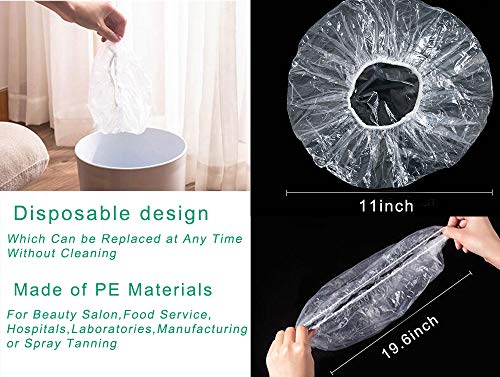 100 Disposable Clear Mop Mob Caps Clipped Hair Head Cover Shower Cap Plastic for Beauty Salon,Food Service,Hospitals,Laboratories,Manufacturing or Spray Tanning