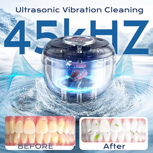 Ultrasonic Retainer Cleaner(2025 Upgraded), 45kHz Cleaning Machine for Dentures, Mouth Guards, Braces, Toothbrush & Jewelry, 200ML Denture Cleaner with 4 Modes for Dental Care