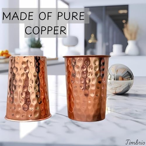 Set of 2 Hammered Pure Copper Cups For Drinking Water Glasses Tumblers Copper Glass for Ayurveda Health Benefits, UNCOATED and LACQUER Free
