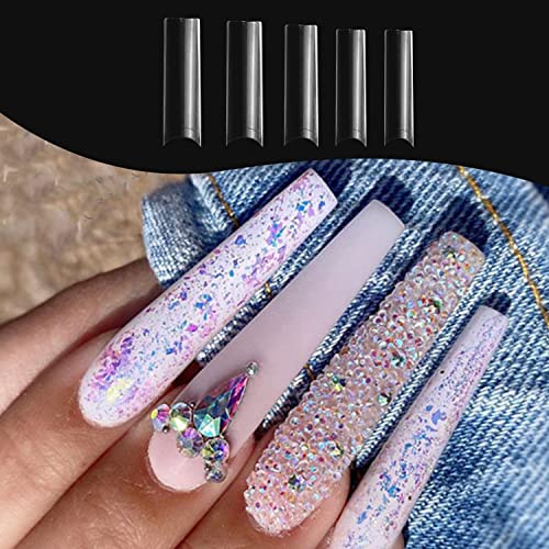 No C Curve Square Nail Tips XXL,Acrylic Nail Tips Square,SITELENABY 500 pcs Clear Fake Nails for Nail Salons,Nail Tech Must Have