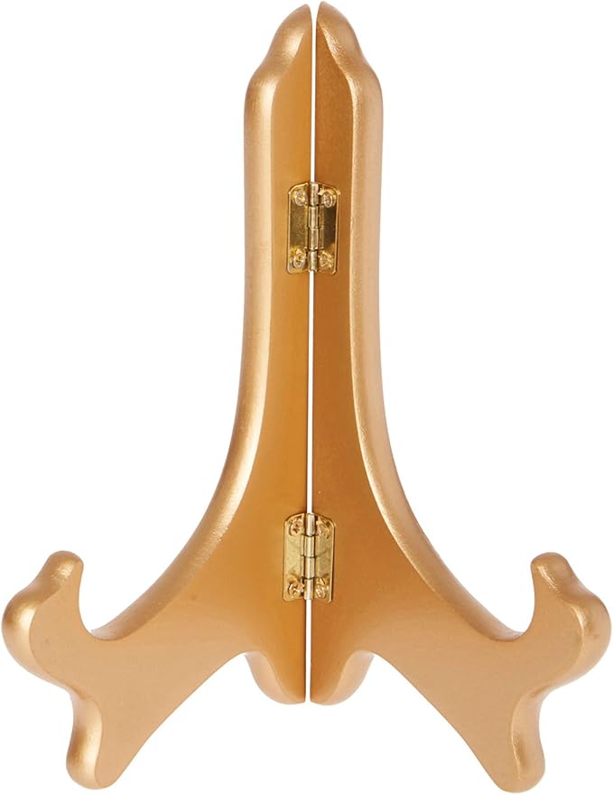 Bard's Hinged Gold-toned MDF Wood Plate Stand, 7" H x 6" W x 4.25" D (7" - 9" Plates), Pack of 12