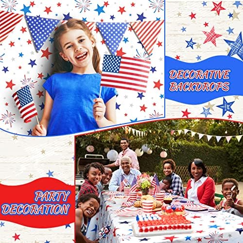 6Pcs Patriotic Tablecloth Plastic Disposable Star Table Cloth Rectangle Red White Blue Table Cover for Patriotic Themed Party Supplies Birthday Sport Event Picnic Camping Memorial,54x72 Inch