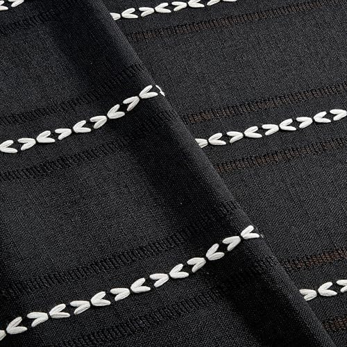 ZeeMart Hemstitched Embroidery Striped Boho Tablecloth 60x84 Inch Black, Heavy Weight Farmhouse Burlap Linen Black Tablecloth, Wrinkle Resistant Washable Table Cloth for Rectangle Table 