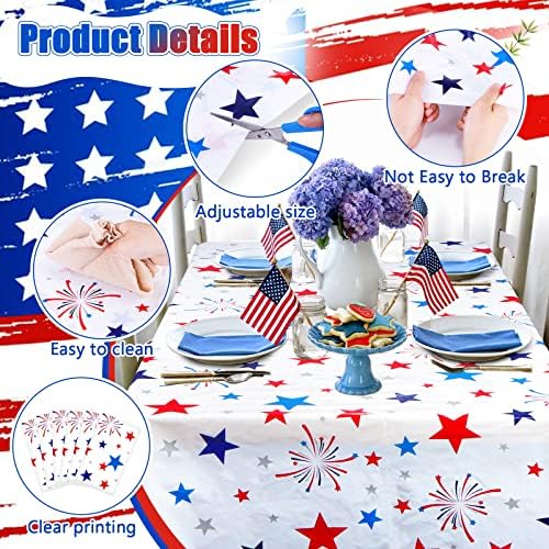 6Pcs Patriotic Tablecloth Plastic Disposable Star Table Cloth Rectangle Red White Blue Table Cover for Patriotic Themed Party Supplies Birthday Sport Event Picnic Camping Memorial,54x72 Inch