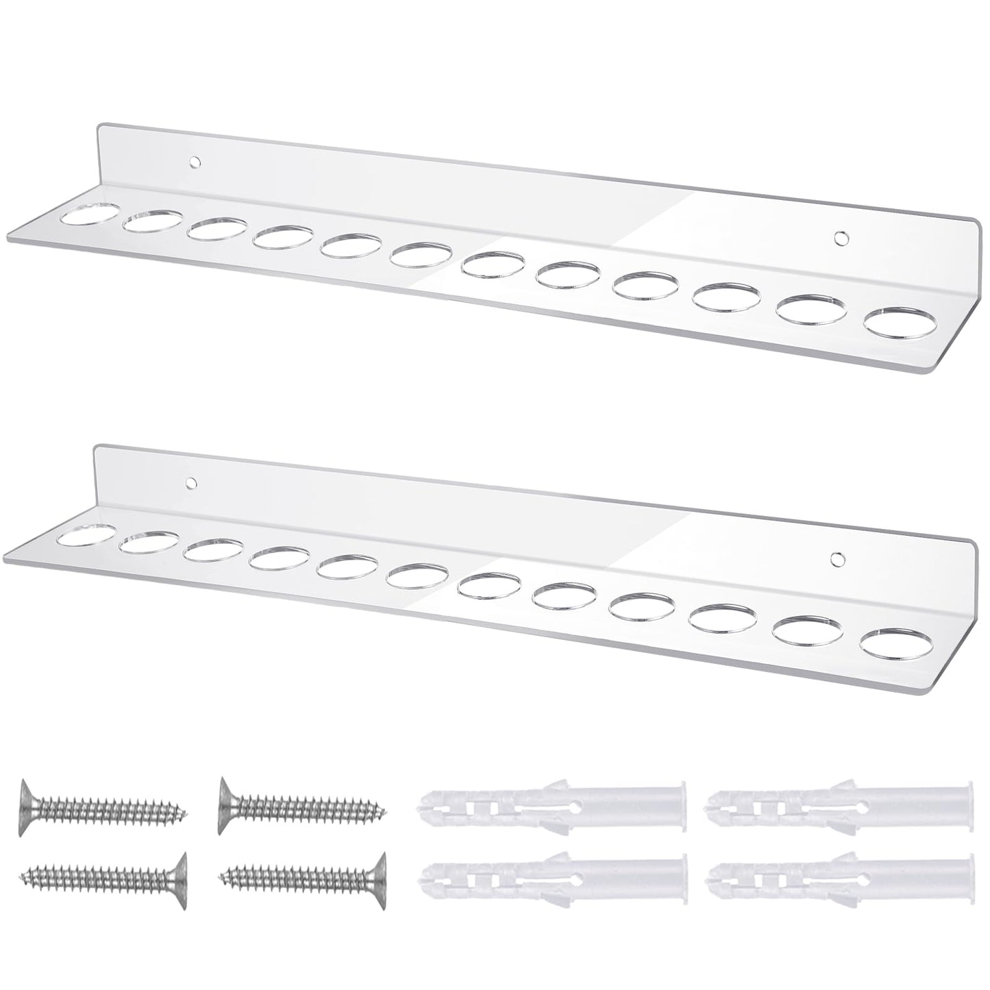 Briwooody 12 Slot Acrylic Wall Mounted Shear Holder Clear Scissors Holder Rack 15.75" Wide 0.12" Thick Shear Organizer with Hanging Screws for Dog Grooming Salon Hairdresser Barber storage (2)