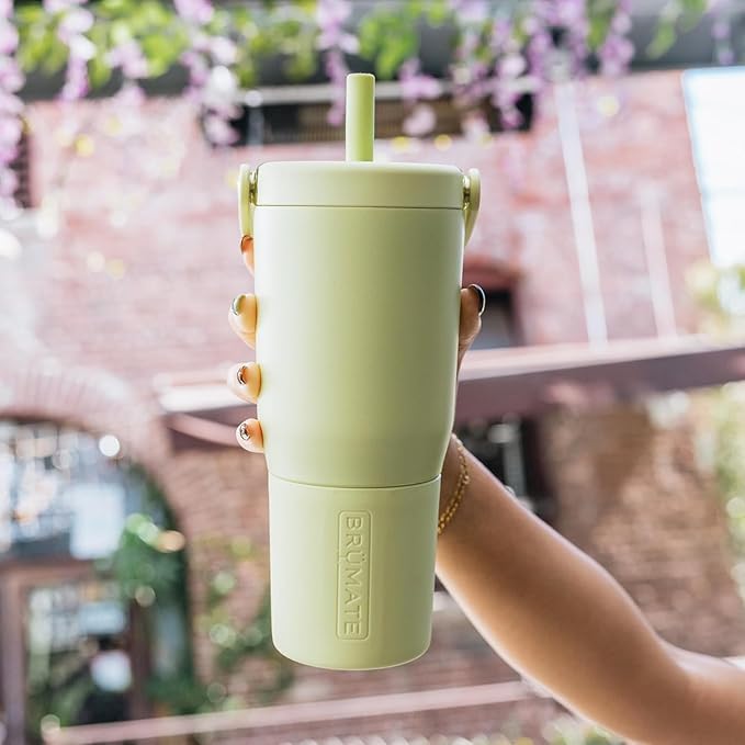 BrüMate Resa 25oz 100% Leakproof Travel Tumbler w/Handle & Straw | Flexible SoftSip Straw | Silicone Sleeve for Durability | Stainless Steel | Cup Holder & Travel Friendly Water Bottle (Glacier)