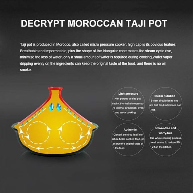 Moroccan Tagine Cooking Pot Cast Iron Enamel Stew Casserole Slow Cooker With Anti-Scalding Handles(Color:Orange)