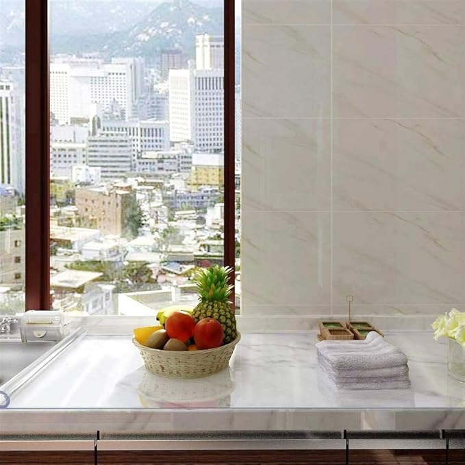 NECAUX Custom 39 x 39 Inch Clear Table Cover Protector, 1.5mm Thick Crystal Water Resistant Plastic Square Heavy Duty Desk Pad Mat Non-Slip Tablecloth Protector for Dining Room Table, Meeting Table