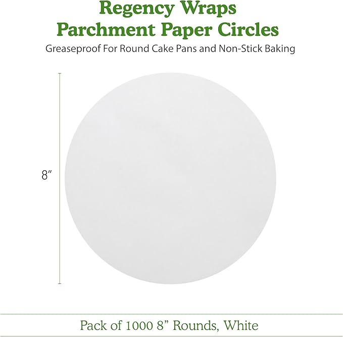 Regency Wraps Parchment Paper Circles For Round Cake Pans, Greaseproof Liners for Non-Stick Baking, 8" (Pack of 1000), White