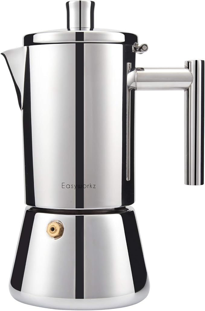 Easyworkz Diego Stovetop Espresso Maker Stainless Steel Italian Coffee Machine Maker 6Cup 10 oz Moka Pot Induction Espresso Pot