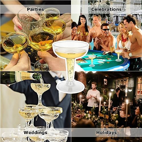 100 Pack Plastic Champagne Coupe Glasses, Disposable Plastic Party Champagne Glasses, 4 Oz Clear Cocktail Martini Margarita Wine Cups for Birthday Wedding Party