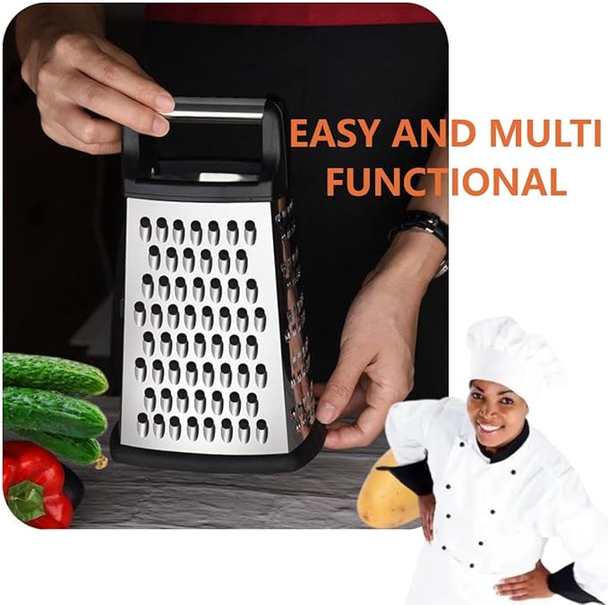 Stainless Steel 4 Sides Grater Slicer with Handle, Multifunctional Cutter Planing for Ginger, Garlic, Cucumbers, Carrots, Cheese, Potato, Ergonomic Design Kitchen Gadgets Accessories(Red)