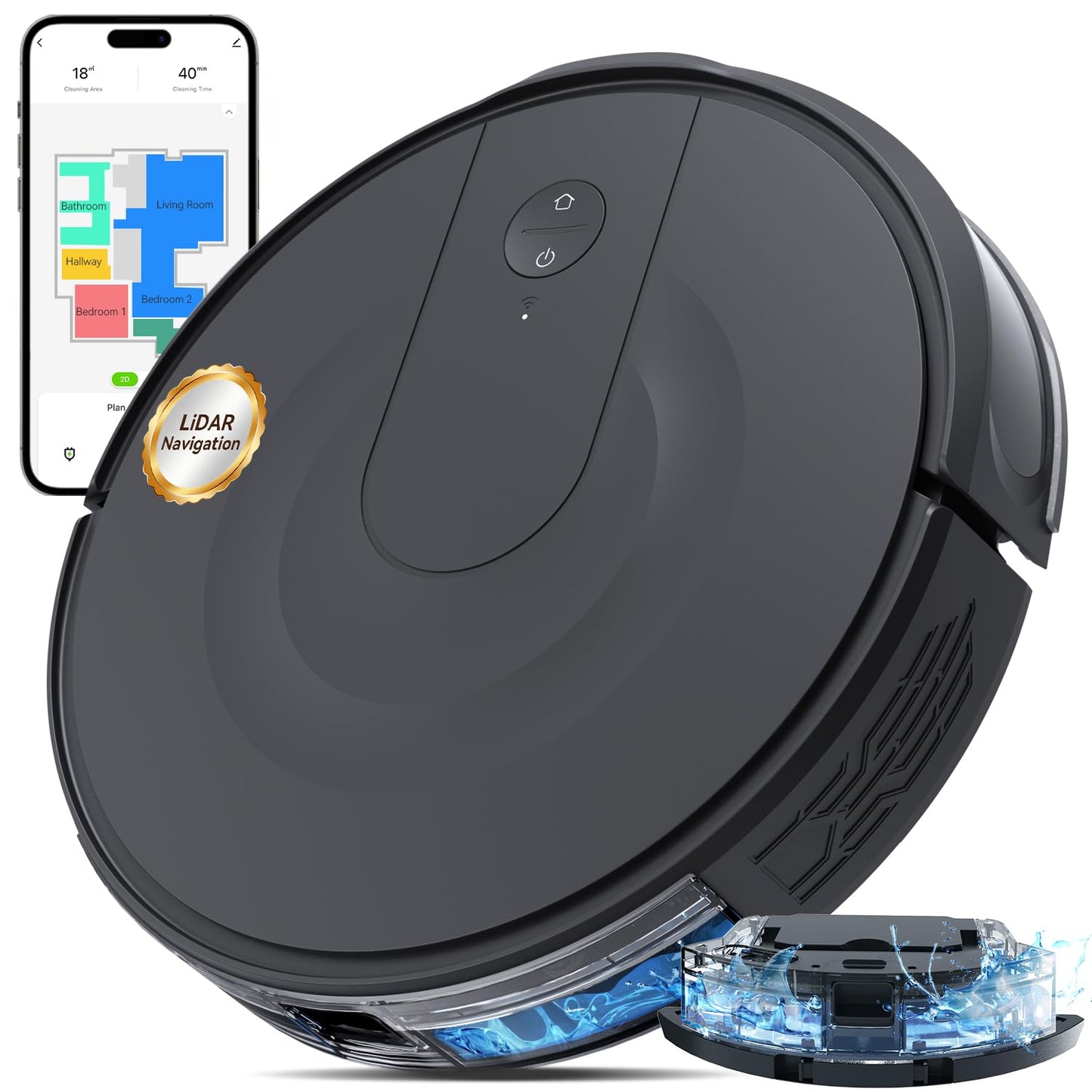 Kokaidia Robot Vacuum and Mop Combo, LiDAR Navigation, 9000Pa Suction Robotic Vacuum Cleaner โ Ultra Slim Design, 200 Min Runtime, Auto Recharge, Customizable Cleaning for Pet Hair, Hard Floors