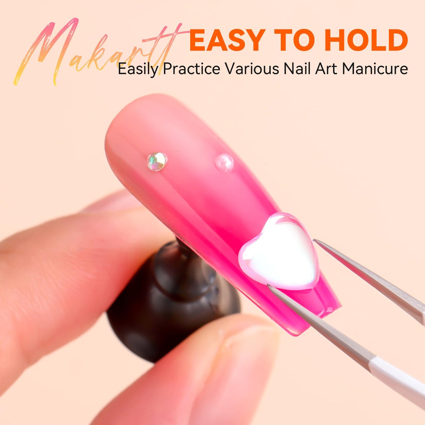 Makartt Press on Nails Stand: Black and White Nail Holder for Painting Nails, Stands for Art Display Practice, Magnetic Fake Holders with 1M Double-Sided Tape DIY Home Salon Use