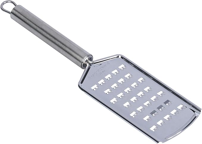 Restaurantware-German Standard Coarse Handheld Grater, 1 Flat Cheese Grater - Dishwashable, Durable, Stainless Steel, With Handle, Suitable For Potato, Carrot, Hard Cheese, And, More
