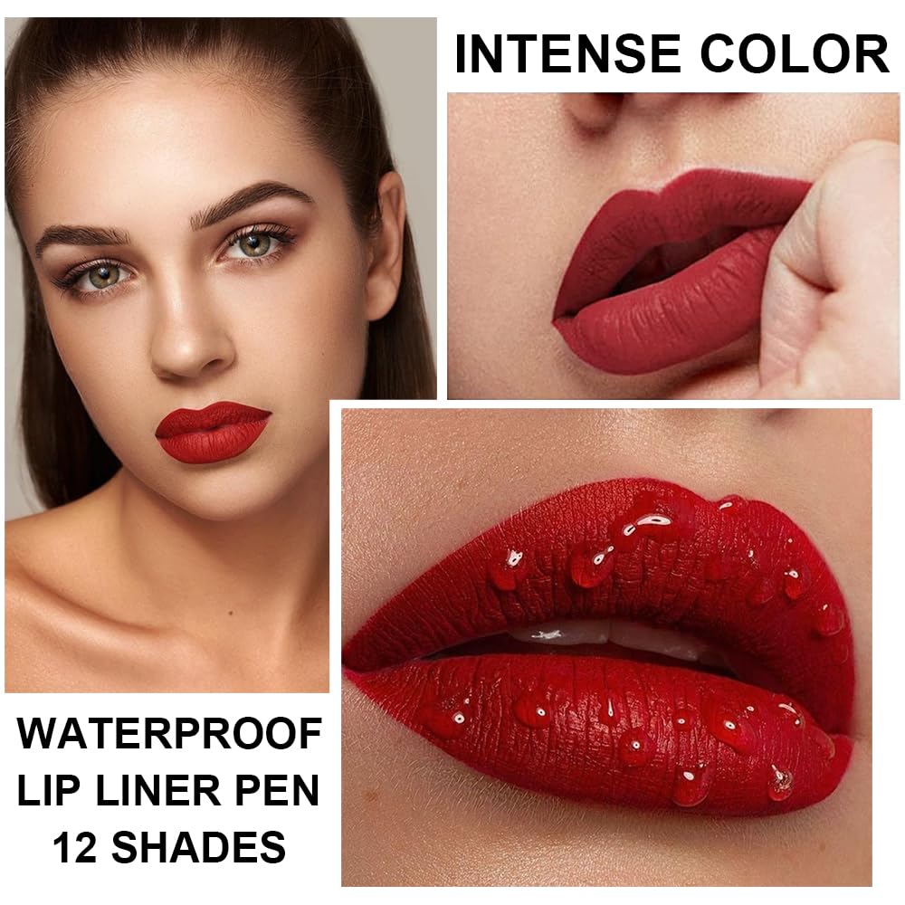 KIMIEYE 12 Colors Lip Liner Set, Matte Finish Series Lip Liners Pen Kit for Women, Long Lasting Waterproof Smooth High Pigmented Lip Pencil for Daily Makeup (Set B)