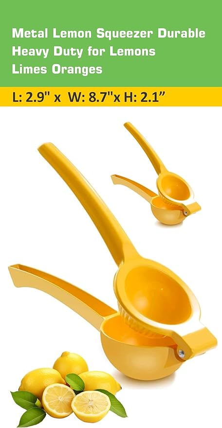 EcoQuality Heavy Duty Handheld Yellow Citrus Juice Squeezer Premium Lemon, Lime & Orange Press for Maximum Extraction Easy to Use, Durable and Rust Resistant Metal Manual Juicer (48)