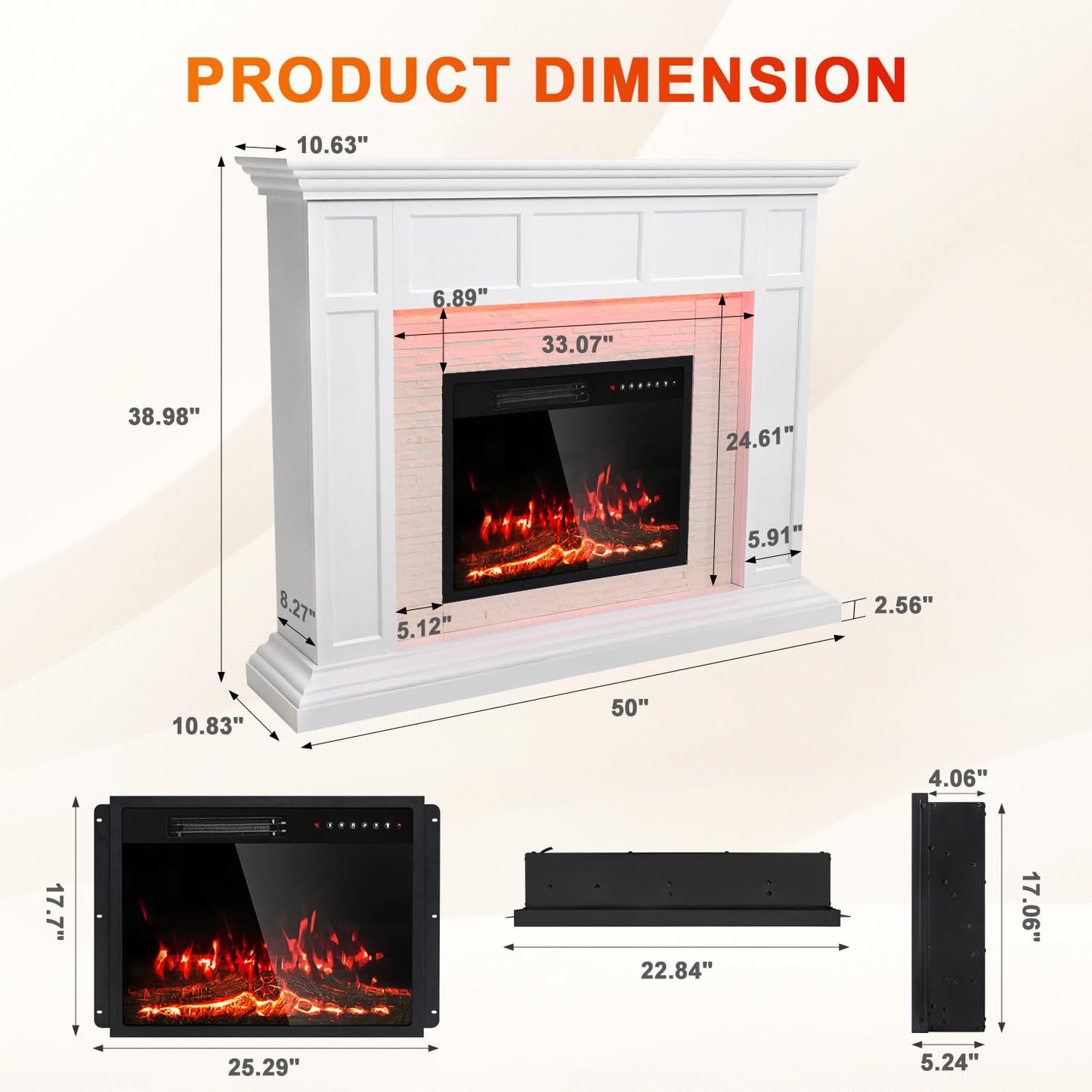 50”Electric Fireplace with Mantel, Fireplace TV Stand with 23”Electric Fireplace Heater, Remote Control, Adjustable Led 3D Realistic Flame, White Corner Firebox for Living Room, Bedroom, White