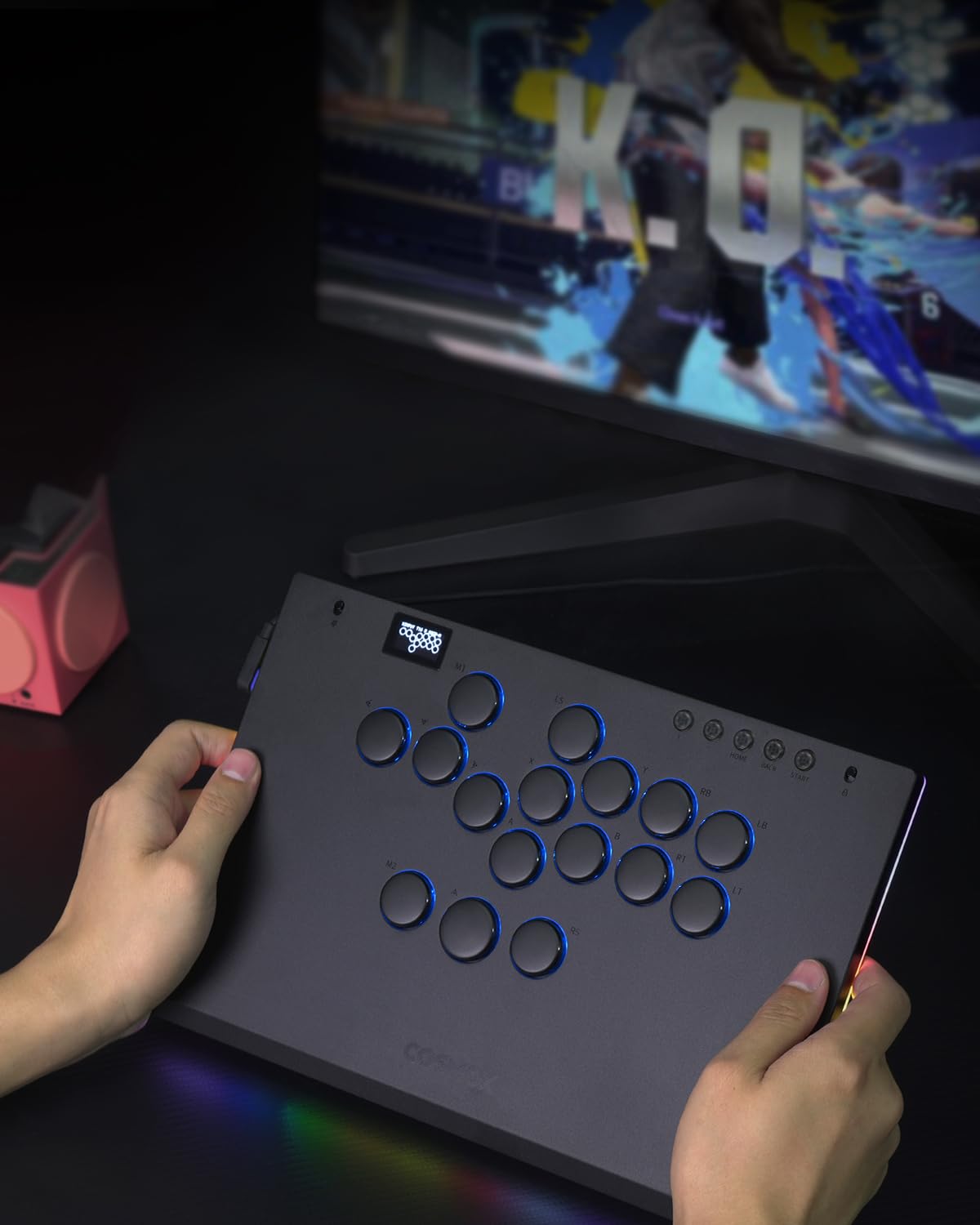 Haute42 Leverless Controller for Arcade Gaming: M Ultra Large & Slim Aluminum Alloy Template - 16 Key Crystal Low-profile Switches - Custom RGB & Ambient Backlight Leverless Controller for PC/PS4/PS3/Switch/Xbox