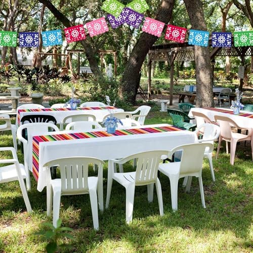 12Pack Plastic Mexican Table Runner Disposable Mayo Mexican Serape Table Runner 14 x 84Inch Colorful Striped Table Cover for Dinning Table Fiesta Party Taco Party Decor Supplies