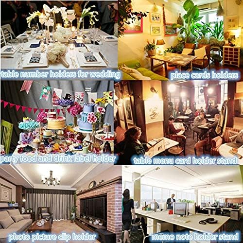 20 Pcs Wood Place Card Holders and 30 Pcs Kraft Place Cards, Photo Holders for Table, Rustic Wood Table Picture Number Holder Stand with Memo Clips for Wedding Party Name Sign