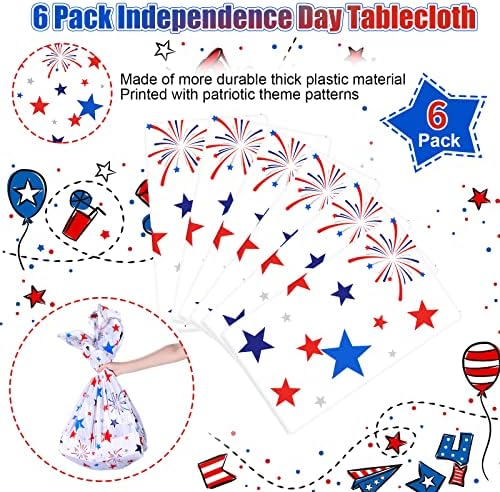 6Pcs Patriotic Tablecloth Plastic Disposable Star Table Cloth Rectangle Red White Blue Table Cover for Patriotic Themed Party Supplies Birthday Sport Event Picnic Camping Memorial,54x72 Inch