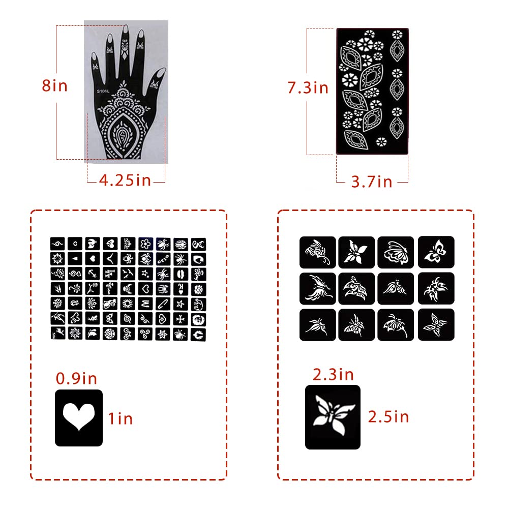 Koogel Henna Tattoo Stencil Kit 18 Sheets 97 PCS, Glitter Airbrush Flower Stencils for Body Art, Face Painting, Mehndi Designs, Women & Girls, Arabian Realistic Temporary Tattoos