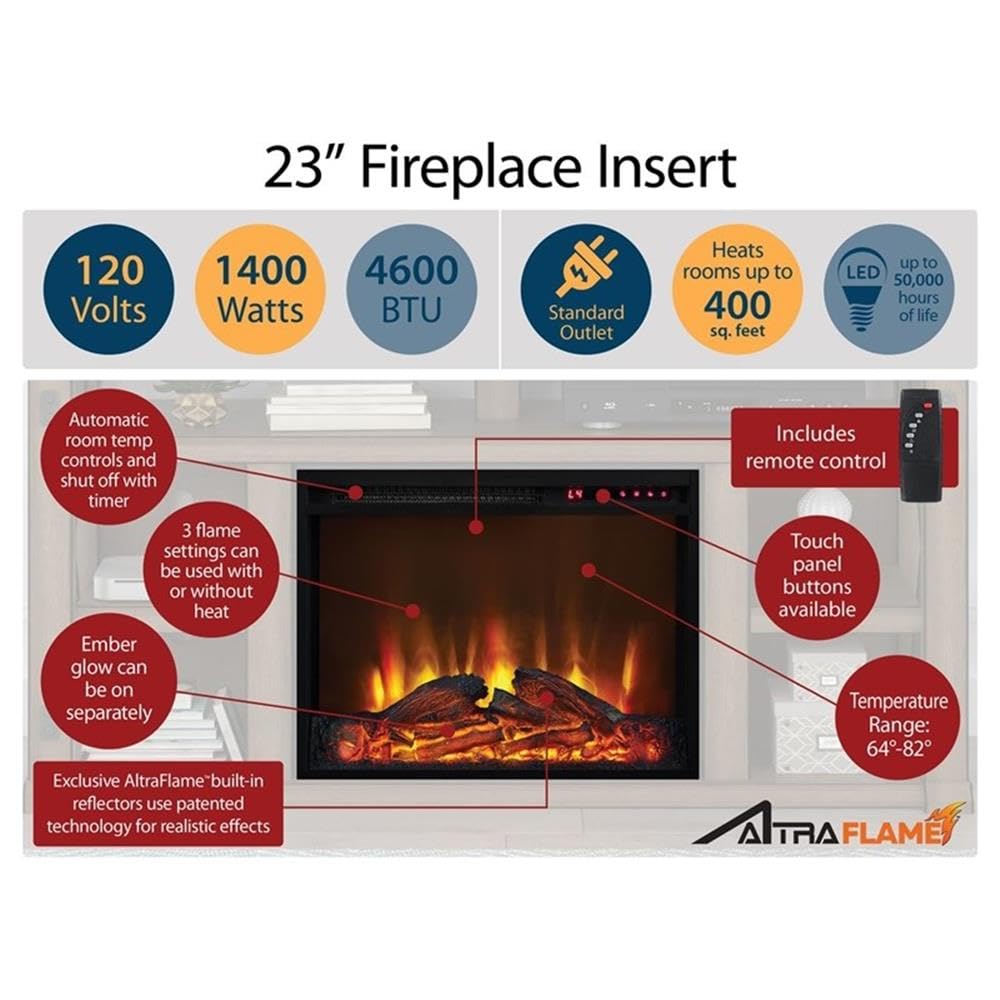 Ameriwood Home Ellsworth Fireplace with Mantel, White - Cozy Electric Heater for Home & Kitchen, 400 sq. ft. Heating, Remote Control, Neutral Finish