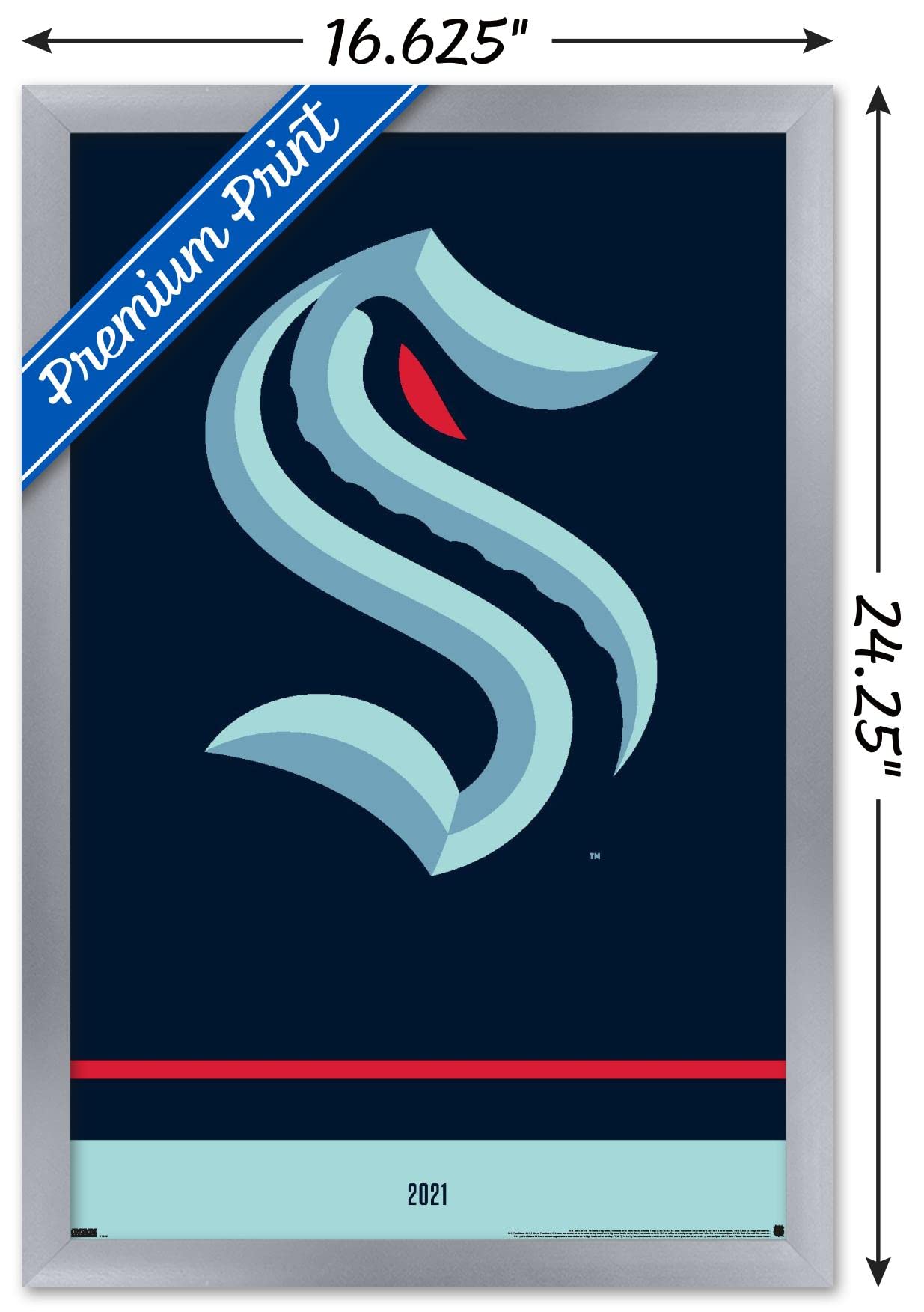 Trends International NHL Seattle Kraken - Logo 21 Wall Poster, 14.725" x 22.375", Silver Framed Version