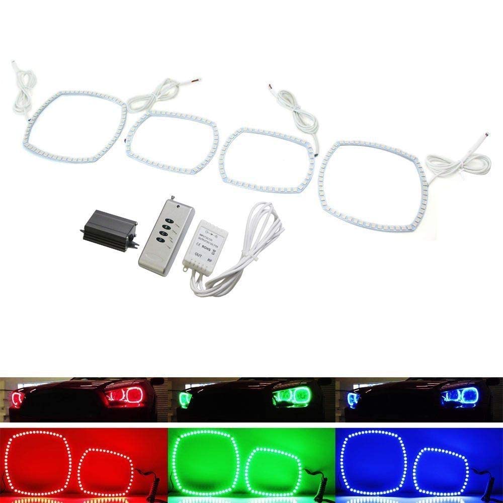 iJDMTOY 210-LED RGB Multi-Color LED Angel Eyes Halo Rings Compatible with Dodge 2011-2014 Charger Front Road Illuminating Lights w/Adjustable Setting
