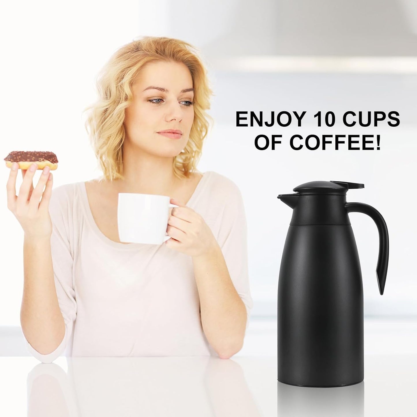 Updated Thermal Coffee Carafe, 70 Oz Insulated Stainless Steel Coffee Carafes for Keeping Hot Coffee & Water Hot Beverage-12Hours, Double Walled Vacuum Thermos Carafe(Black+White)